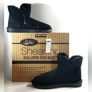 Kirkland Signature Ladies Shearling Ankle Boot Lined Black Size 6 NWT, NWB